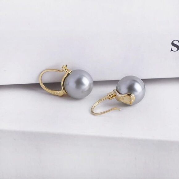 Sterling Silver Shell Pearl Drop Earrings Dangle Mother of Pearl Earring Sz-12mm - Picture 5 of 6